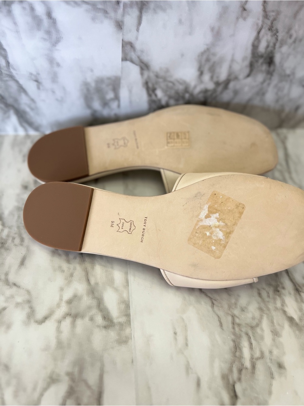 Tory Burch Eleanor Ivory Leather Slide Sandals with Gold Logo Womens 9 - Picture 6 of 6